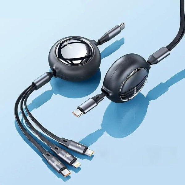 Retractable 100W 3 in 1 Fast USB Cable | TYPE C , Micro , Apple