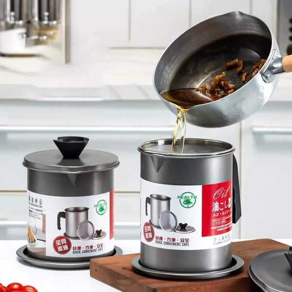 Easy Kitchen | Stainless Steel Oil Filter Pot | Non slip Handle for Frying and Cooking