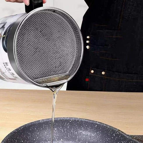 Easy Kitchen | Stainless Steel Oil Filter Pot | Non slip Handle for Frying and Cooking