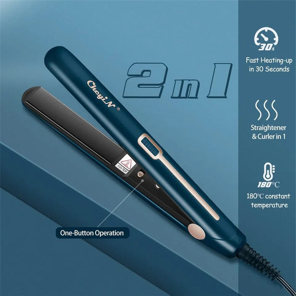 CkeyiN Hair Flat Iron 2 in 1 Hair Straightener and Curler Portable Straightening Iron Constant Temperature Hair Styler